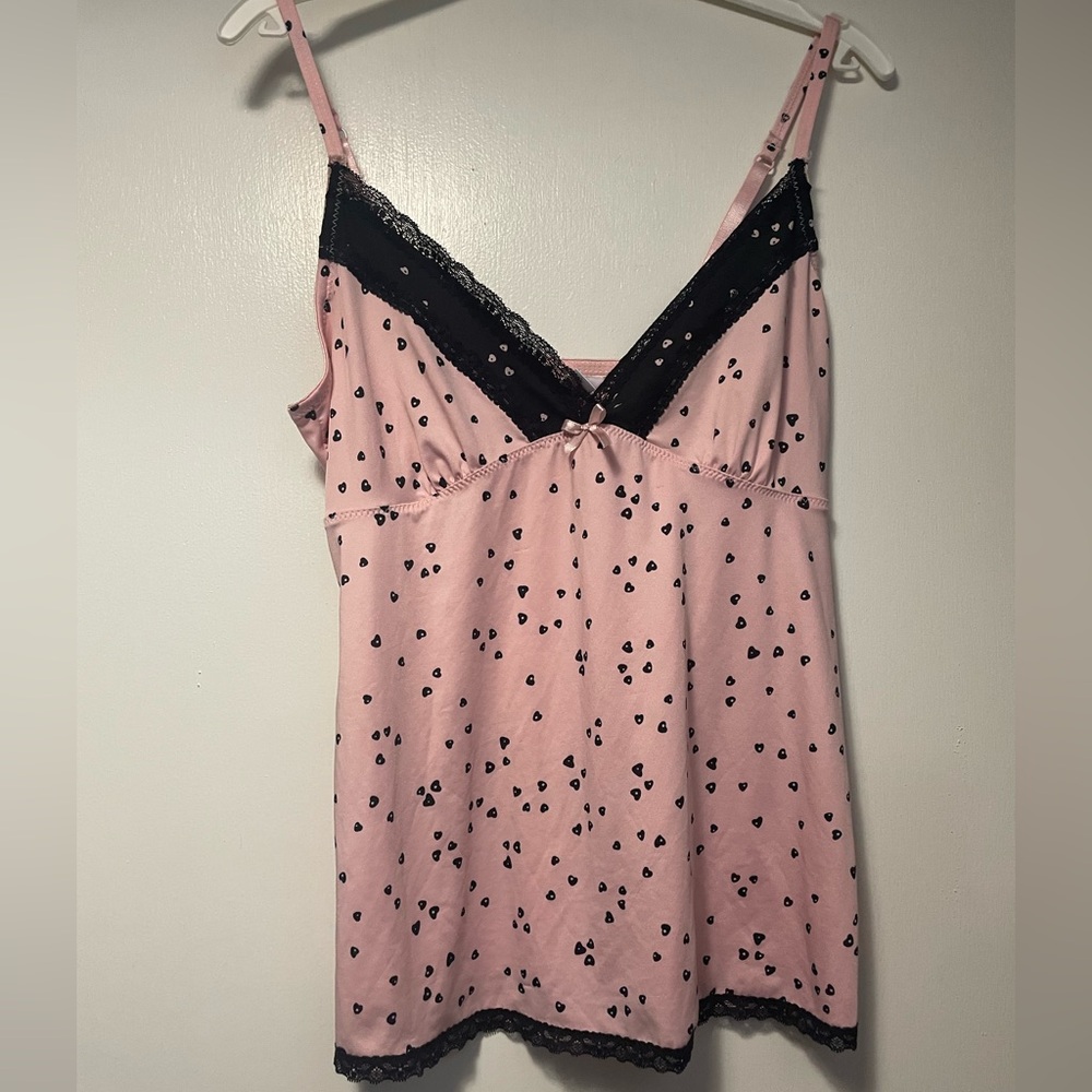 Chic Pink Chemise with Black Lace Accents